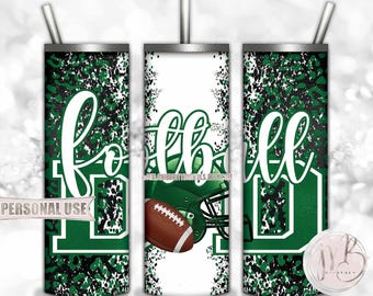 Green Football Dad 20oz Skinny Tumbler Wrap Sublimation Design • Football Helmet Leopard Print Sports Dad Gift • DIY Print and Press