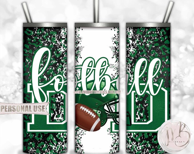 Green Football Dad 20oz Skinny Tumbler Wrap Sublimation Design • Football Helmet Leopard Print Sports Dad Gift • DIY Print and Press