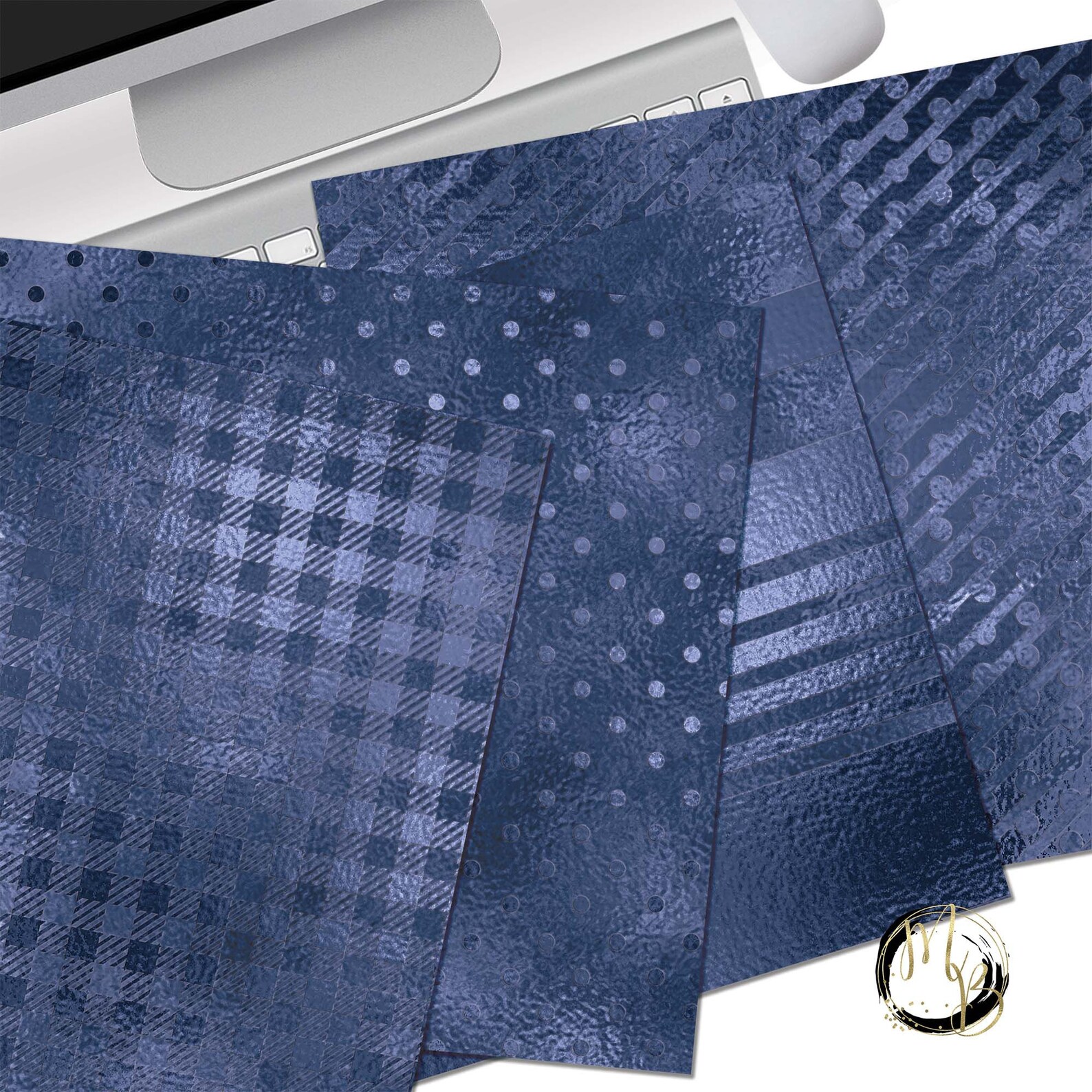 Embossed Blue Digital Paper Download With Shiny Metallic Foil Etsy