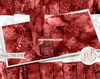 Alcohol Ink Scrapbook Paper Download • Painted Abstract Fluid Art Inked Design Brick Red Tones • Printable Paper Crafts 20 12x12 JPG & PDF