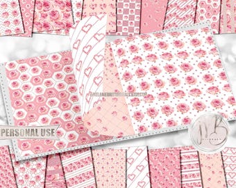 Pink Peonies Scrapbook Paper Download • Elegant Floral Sparkling Glitter Design • Printable Paper Crafts 20 12x12 JPG & PDF