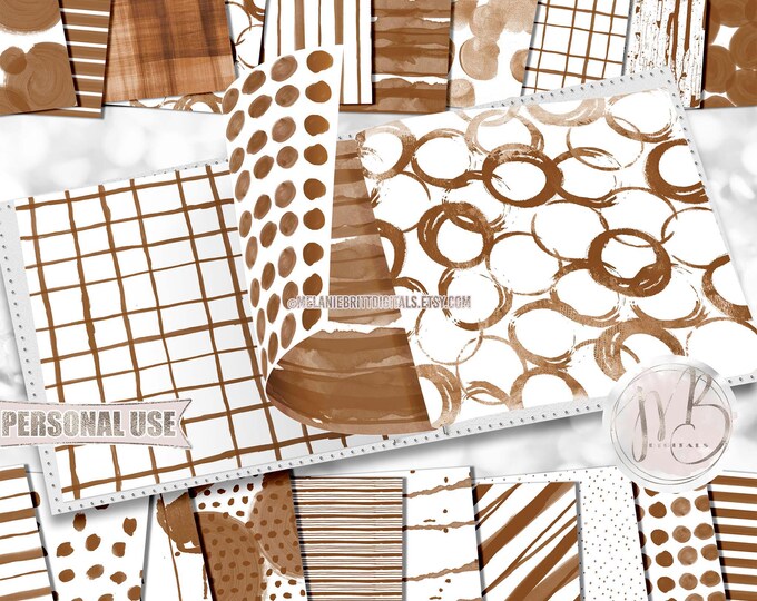 Brown Watercolor Scrapbook Paper Download • Patterned Paper Messy Paint • DIY Scrapbooking Printable 20 12x12 JPG & PDF