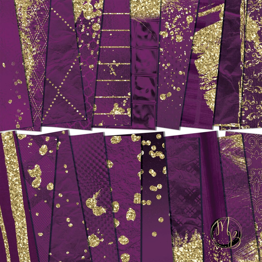 Purple and Gold Glam Scrapbook Paper Download Sparkling Glitter and ...