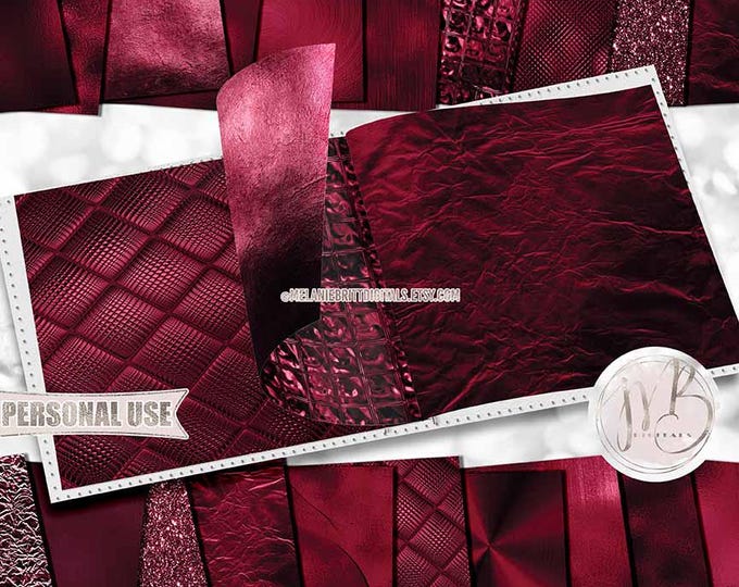 Burgundy Opulent Scrapbook Paper Download • Unique Metallic Shimmering Foil • Scrapbooking Printable