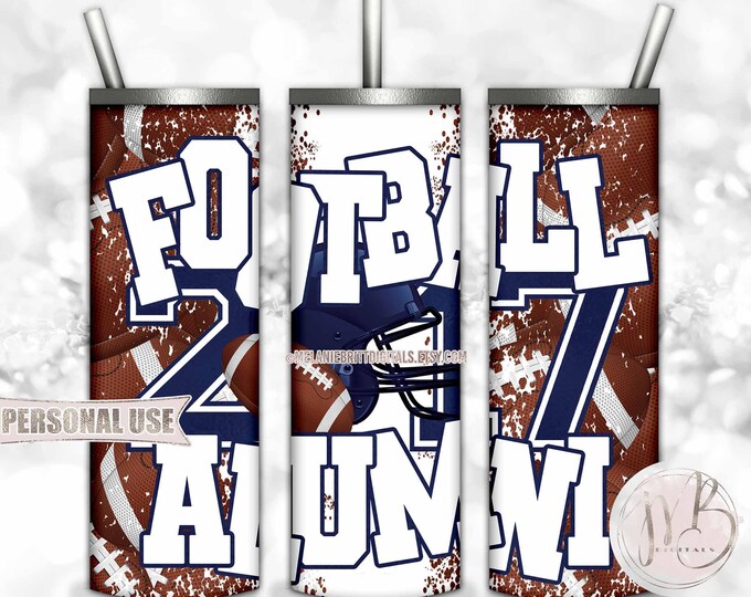 Navy Blue Football Alumni 2017 20oz Skinny Tumbler Wrap Sublimation Design • Football Glory Days Alumni Night Gift • DIY Print and Press