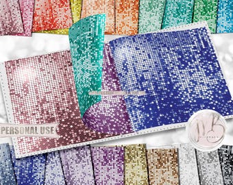 Mosaic Tiles Scrapbook Paper Download • Various Basic Colors Shimmering Mosaic Square Design • Printable Paper Crafts 20 12x12 JPG & PDF