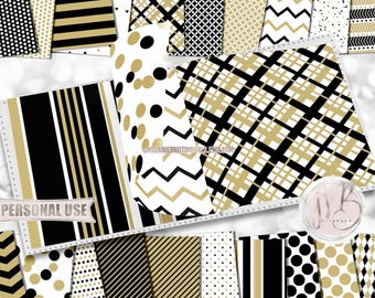 Black and Gold Classic Scrapbook Paper Download • Patterned Geometric Design • Printable Paper Crafts 20 12x12 JPG & PDF