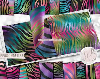Rainbow Tiger Stripes Scrapbook Paper Download • Shimmering Foil Design • DIY Printable Paper Crafts 20 12x12 JPG & PDF