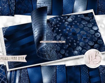 Prussian Blue Glam Scrapbook Paper Download • Sparkling Glitter and Shimmering Foil Design • Printable Paper Crafts 20 12x12 JPG & PDF