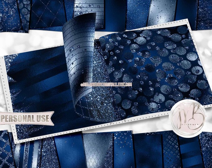 Prussian Blue Glam Scrapbook Paper Download • Sparkling Glitter and Shimmering Foil Design • Printable Paper Crafts 20 12x12 JPG & PDF