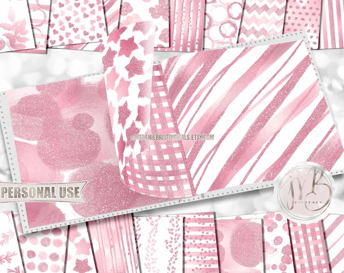 Pink Glam Watercolor Scrapbook Paper Download • Sparkling Glitter and Shimmering Watercolor Design • Printable Paper Crafts 20 12x12 JPG PDF
