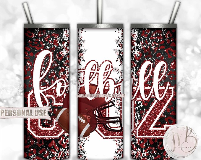 Maroon Football Cousin 20oz Skinny Tumbler Wrap Sublimation Design • Football Helmet Leopard Print Sports Cuz Gift • DIY Print and Press