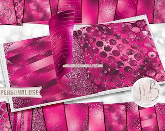 Dark Pink Glam Scrapbook Paper Download • Sparkling Glitter and Shimmering Foil Design • DIY Printable Paper Crafts 20 12x12 JPG & PDF