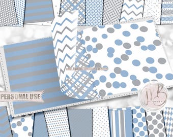 Light Blue and Gray Classic Scrapbook Paper Download • Patterned Geometric Design • DIY Printable Scrapbook Papers 20 12x12 JPG & PDF