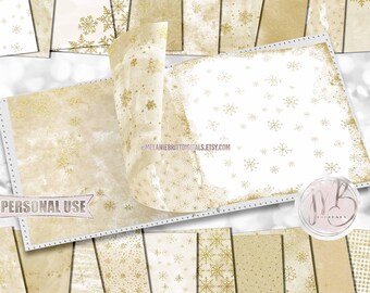 Gold Winter Scrapbook Paper Download • Glitter Snowflakes and Hand Painted Watercolor Design • Printable Paper Crafts 20 12x12 JPG & PDF