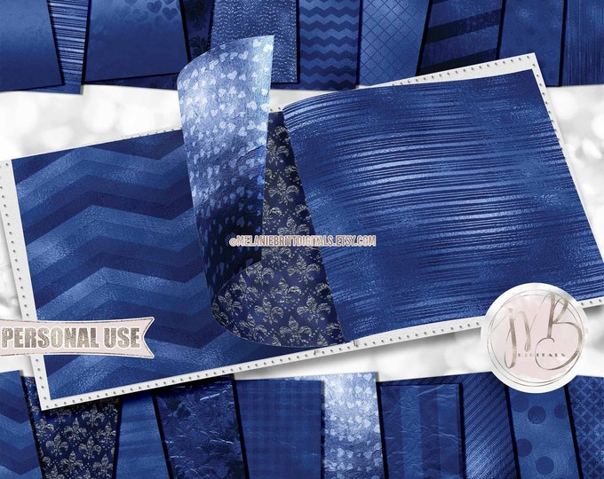 Royal Blue Luxe Scrapbook Paper Download • Unique Shimmering Metallic Foil Design • Printable Paper Crafts 20 12x12 JPG & PDF