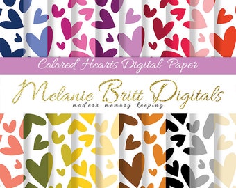 HEART digital paper, scrapbook papers, colorful hearts, Valentines Day, Wedding, Anniversary, mega paper pack, printable paper pdf