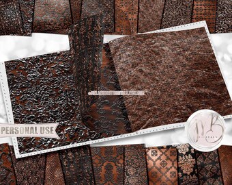 Bronze Black Embossed Damask Scrapbook Paper Download • Ornamental Damask Shimmering Foil • DIY Printable Paper Crafts 20 12x12 JPG & PDF