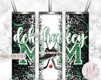 Green Glitter DEK Hockey Mom 20oz Skinny Tumbler Wrap Sublimation Design Download • Street Hockey Shoes Sticks and Ball • DIY Print & Press