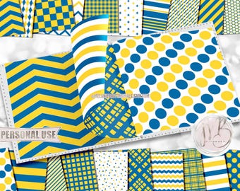 Blue and Yellow Classic Scrapbook Paper Download • Patterned Geometric Design • DIY Printable Paper Crafts 20 12x12 JPG & PDF