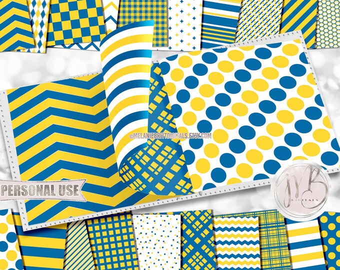 Blue and Yellow Classic Scrapbook Paper Download • Patterned Geometric Design • DIY Printable Paper Crafts 20 12x12 JPG & PDF