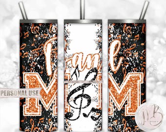 Orange Band Mom 20oz Skinny Tumbler Wrap Sublimation Design • Marching Band Music Notes Glitter Letters Band Mom Gift • DIY Print and Press