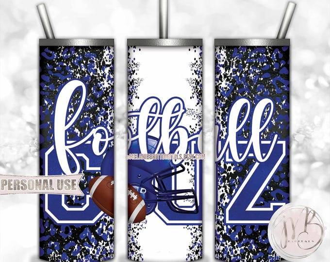 Royal Blue Football Cousin 20oz Skinny Tumbler Wrap Sublimation Design • Football Helmet Leopard Print Sports Cuz Gift • DIY Print and Press
