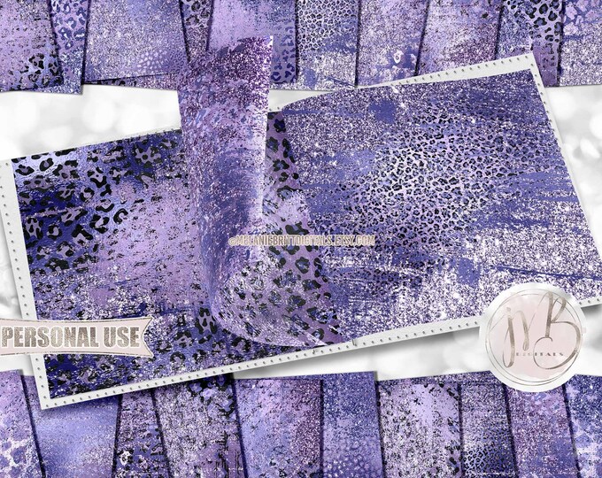 Periwinkle Distressed Leopard Scrapbook Paper Download • Sparkling Glitter Shimmering Foil Design • Printable Paper Crafts 20 12x12 JPG PDF
