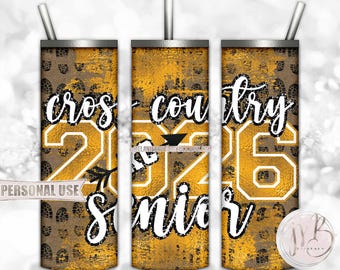 Athletic Gold Cross Country XC Senior 2026 20oz Skinny Tumbler Wrap Sublimation Design • Terrain Endurance Running • DIY Print and Press
