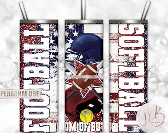 Patriotic Mom of Both Football and Softball 20oz Skinny Tumbler Sublimation Design • Helmets Star Distressed USA Flag • DIY Print & Press