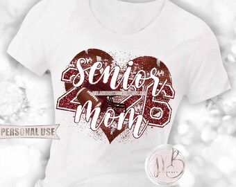 Maroon Football Senior 2026 Mom Heart T-Shirt Sublimation Download • Football Helmet Football Collage Senior Night Mom • DIY Print & Press