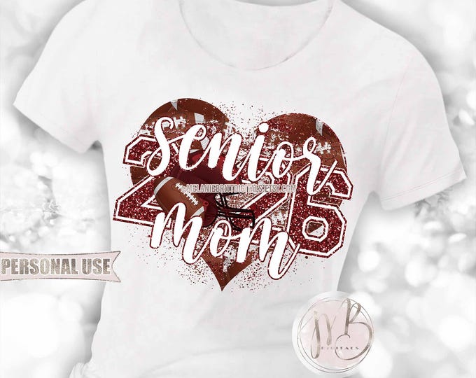 Maroon Football Senior 2026 Mom Heart T-Shirt Sublimation Download • Football Helmet Football Collage Senior Night Mom • DIY Print & Press