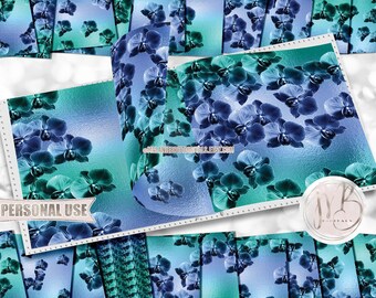 Orchid Flowers Scrapbook Paper Download • Beautiful Blue Turquoise Floral Shimmering Foil • Printable Paper Crafts 20 12x12 JPG & PDF