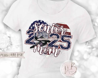 Patriotic Track 2025 Senior Mom Heart T-Shirt Sublimation Design • Senior Night Tee for Mom American USA Flag • DIY Print and Press