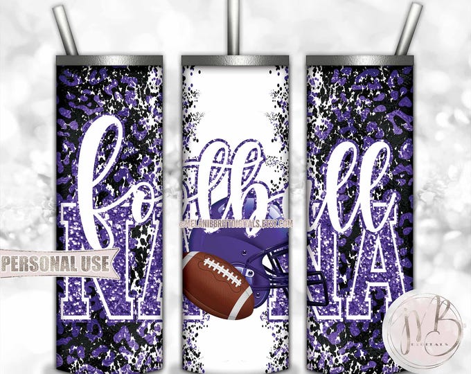 Old Purple Football Nana 20oz Skinny Tumbler Wrap Sublimation Design • Football Helmet Leopard Print Sports Nana Gift • DIY Print and Press