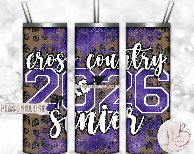 Old Purple Cross Country XC Senior 2026 20oz Skinny Tumbler Wrap Sublimation Design Download • Terrain Endurance Running • DIY Print & Press