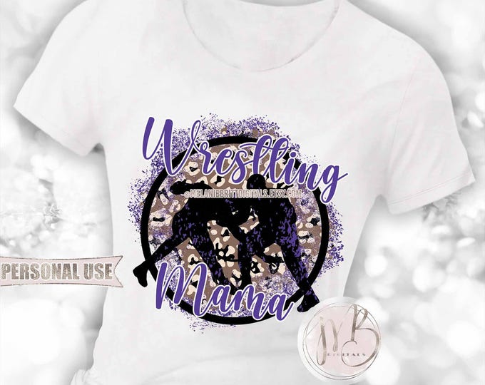 Boy Wrestling Mama T-Shirt Download • Purple School Colors Classic Leopard Wrestler Mom Gift • Sublimation Print and Press
