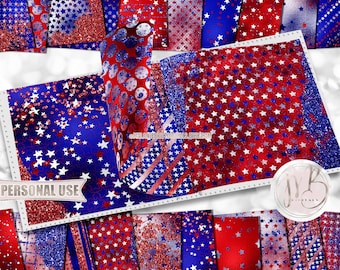 Glam Patriotic Stars Scrapbook Paper Download • USA July 4th Independence Day Glitter and Foil • Scrapbooking Printable