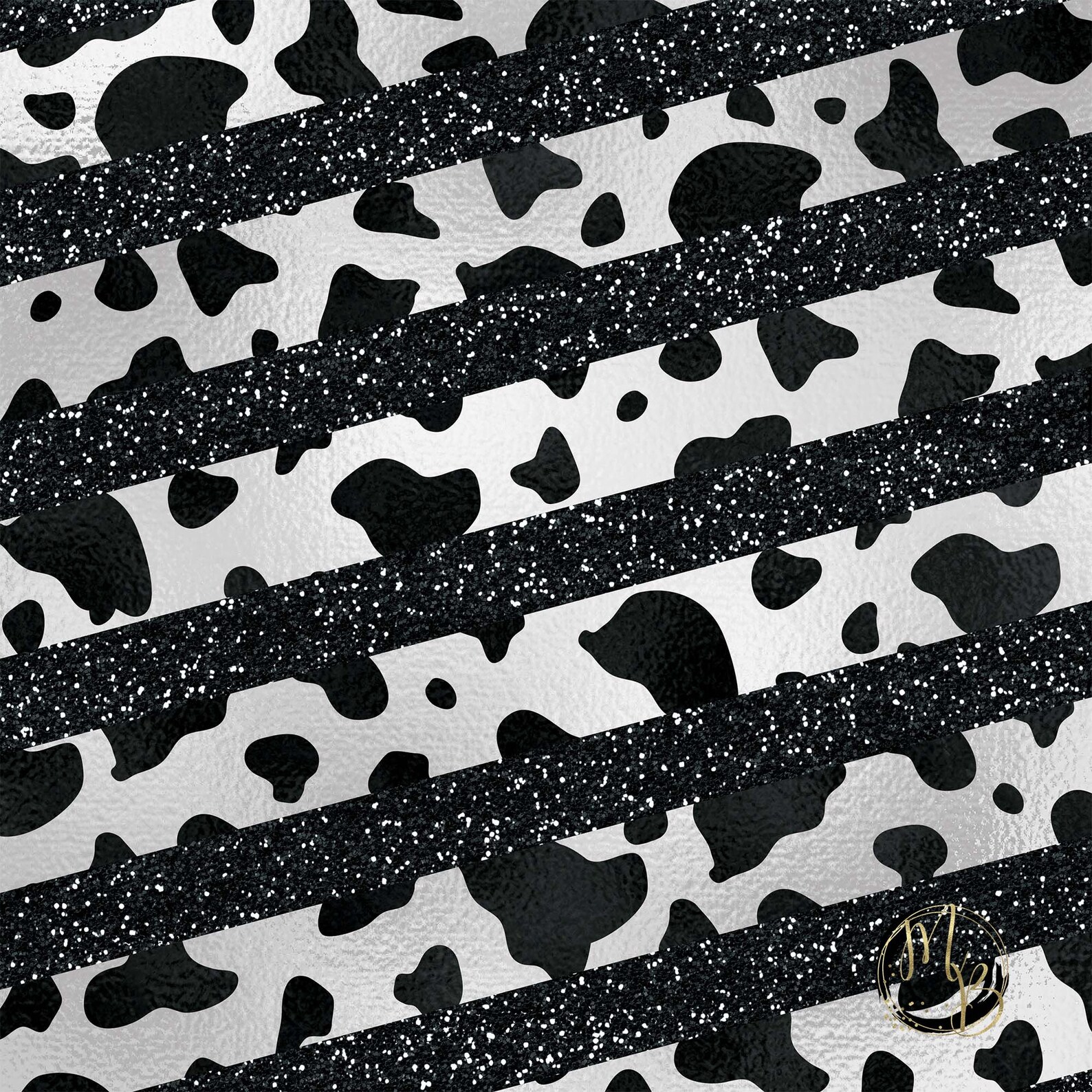 Cow Print Textures Digital Paper black &amp; white with metallic | Etsy