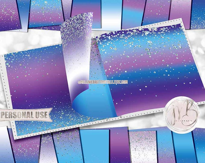 Holographic Galaxy Glitter Dust Scrapbook Paper Download • Ombre Purple and Blue • Scrapbooking Printable
