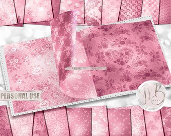 Pink Floral Scrapbook Paper Download • Elegant Flowers Shiny Shimmering Foil Design • DIY Printable Paper Crafts 20 12x12 JPG & PDF