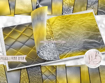 Yellow Gray Opulent Scrapbook Paper Download • Unique Metallic Shimmering Foil Design • DIY Printable Paper Crafts 20 12x12 JPG & PDF