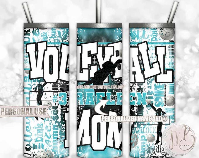 Personalized Volleyball Mom Tumbler Wrap Download • Aqua Blue Tie Dye Typography Sports Gift • Sublimation Print and Press #1