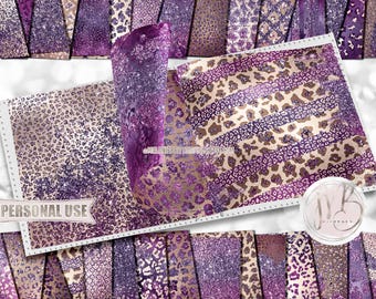 Glam Purple Orchid Leopard Print Scrapbook Paper Download • Sparkling Glitter and Shimmering Foil • Printable Paper Crafts 30 12x12 JPG PDF