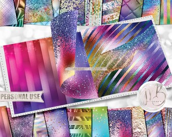Luxury Holographic Scrapbook Paper Download • Luxurious Design Sparkling Glitter Shimmering Foil • Printable Paper Crafts 20 12x12 JPG & PDF