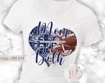Navy Mom of Both Heart T-Shirt Sublimation Design Download • Football Collage and Cheer Poms Sports Mom T-Shirt Gift • DIY Print and Press