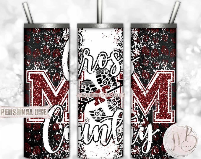 Maroon Cross Country XC Mom 20oz Skinny Tumbler Wrap Sublimation Download • Terrain Endurance Running XC Gift for Mom • DIY Print and Press