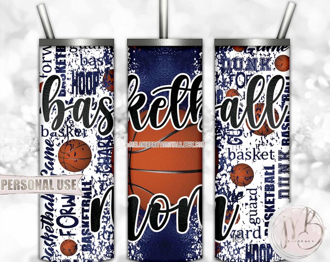 Navy Basketball Mom Tumbler Wrap Sublimation Download • Sport Typography • DIY Print and Press
