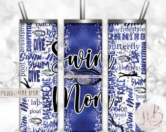 Blue Swim Mom 20oz Skinny Tumbler Wrap Sublimation Download • Swim Goggles Swim Team Water Sports Typography Mom Gift • DIY Print & Press