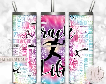 Girl Track Life 20oz Skinny Tumbler Wrap Sublimation Download • Rainbow Tie Dye Typography Track and Field Gift • DIY Print and Press